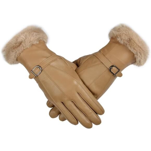 Women's Leather Gloves Winter Thermal Dress Gloves Fur Lined - Picture 4 of 4